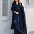 Deep blue embroidered kurta set with pants & lace work dupatta