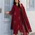 Deep red embroidered kurta set with pants & lace work dupatta