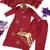 Deep red embroidered kurta set with pants & lace work dupatta