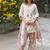 Designer cream floral print kurta with farshi plazo bottom & dupatta set for women