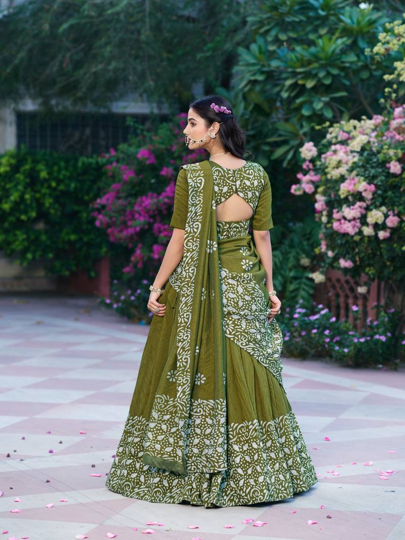 Women's Cotton Chanderi Batik Print Gopidress Lehenga Choli Set