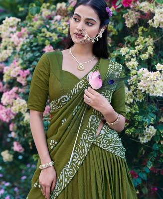 Women's Cotton Chanderi Batik Print Gopidress Lehenga Choli Set 4