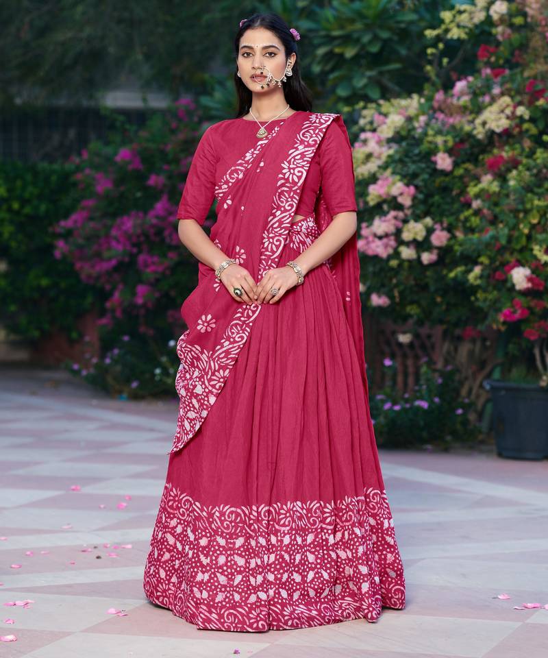 Women's Cotton Chanderi Batik Print Gopidress Lehenga Choli Set