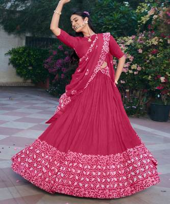 Women's Cotton Chanderi Batik Print Gopidress Lehenga Choli Set 4