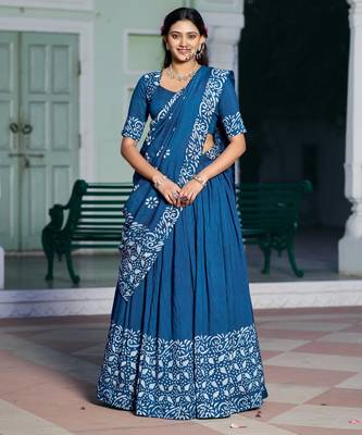 Women's Cotton Chanderi Batik Print Gopidress Lehenga Choli Set 1