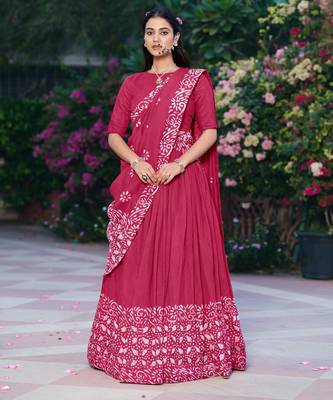 Women's Cotton Chanderi Batik Print Gopidress Lehenga Choli Set 1