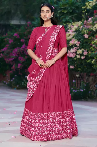 Women's Cotton Chanderi Batik Print Gopidress Lehenga Choli Set