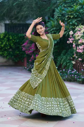 Women's Cotton Chanderi Batik Print Gopidress Lehenga Choli Set