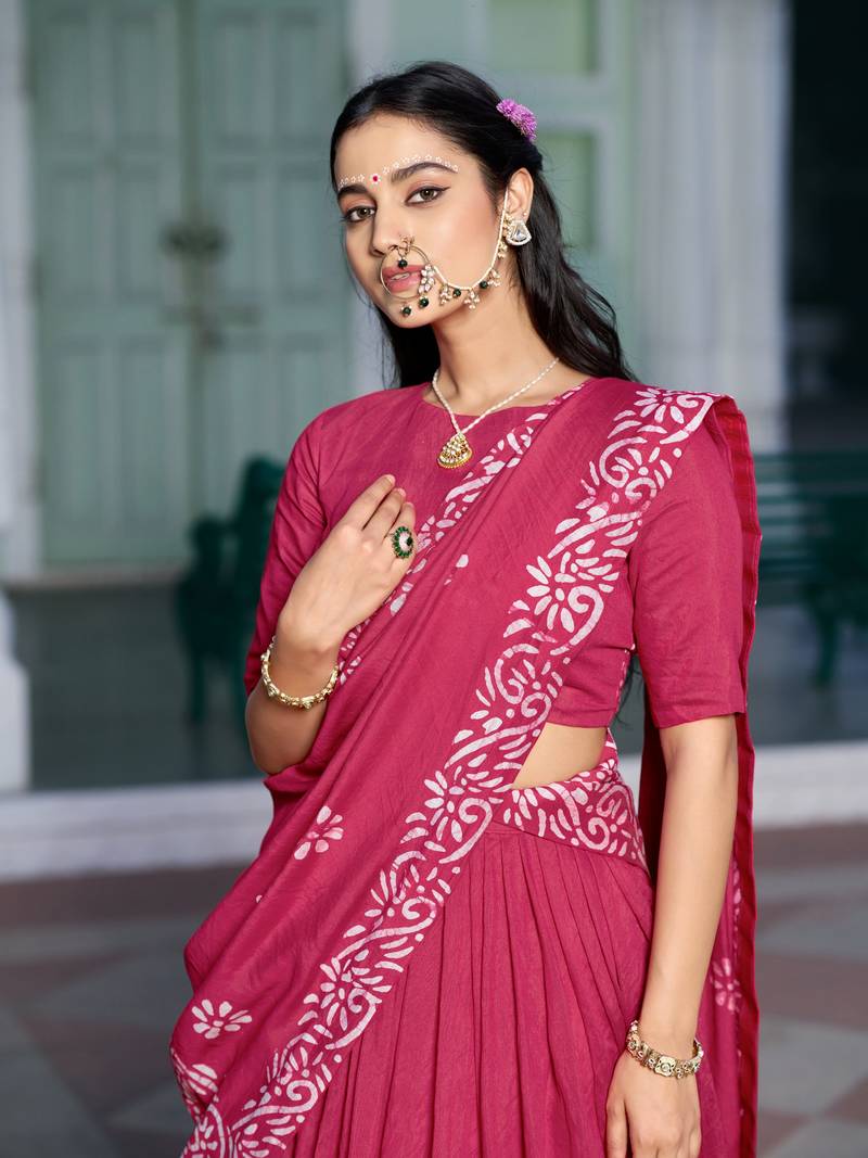 Women's Cotton Chanderi Batik Print Gopidress Lehenga Choli Set