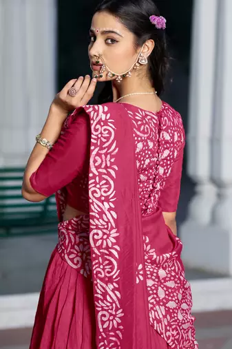 Women's Cotton Chanderi Batik Print Gopidress Lehenga Choli Set