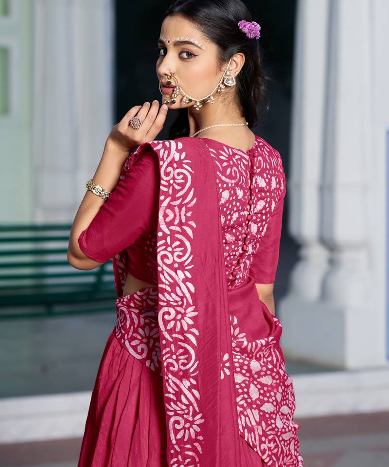 Women's Cotton Chanderi Batik Print Gopidress Lehenga Choli Set