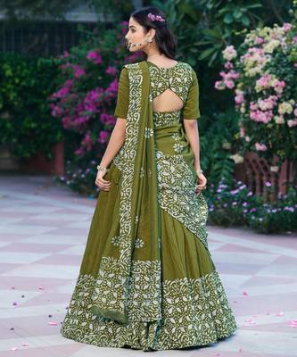 Women's Cotton Chanderi Batik Print Gopidress Lehenga Choli Set 3