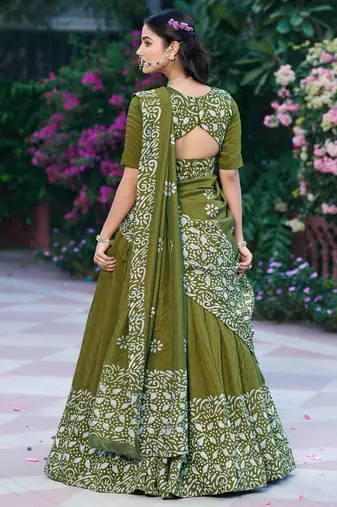 Women's Cotton Chanderi Batik Print Gopidress Lehenga Choli Set