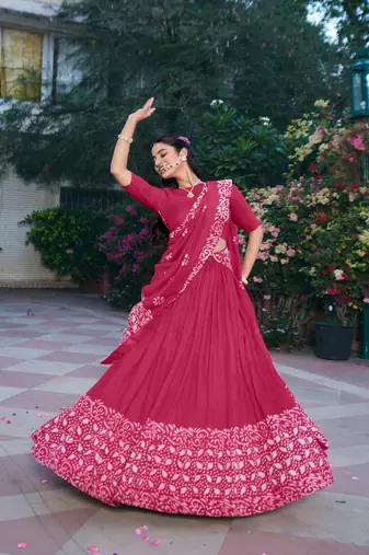 Women's Cotton Chanderi Batik Print Gopidress Lehenga Choli Set