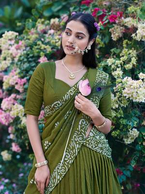 Women's Cotton Chanderi Batik Print Gopidress Lehenga Choli Set 4