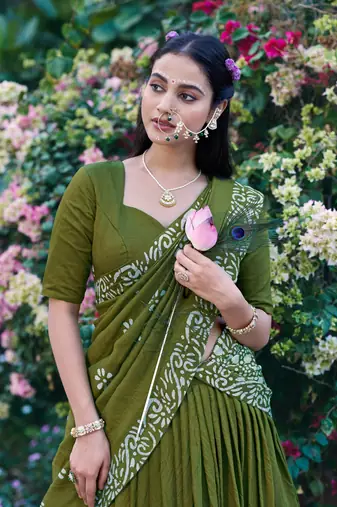 Women's Cotton Chanderi Batik Print Gopidress Lehenga Choli Set