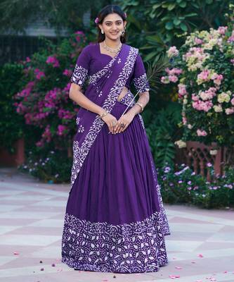 Women's Cotton Chanderi Batik Print Gopidress Lehenga Choli Set 1