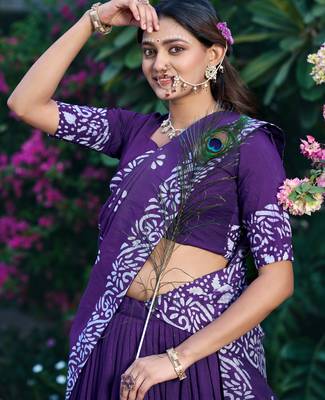Women's Cotton Chanderi Batik Print Gopidress Lehenga Choli Set 2