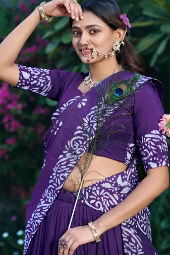 Women's Cotton Chanderi Batik Print Gopidress Lehenga Choli Set