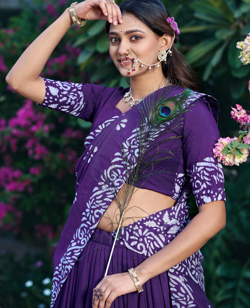 Women's Cotton Chanderi Batik Print Gopidress Lehenga Choli Set