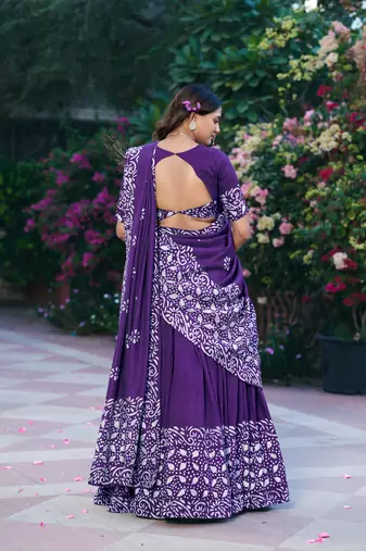 Women's Cotton Chanderi Batik Print Gopidress Lehenga Choli Set