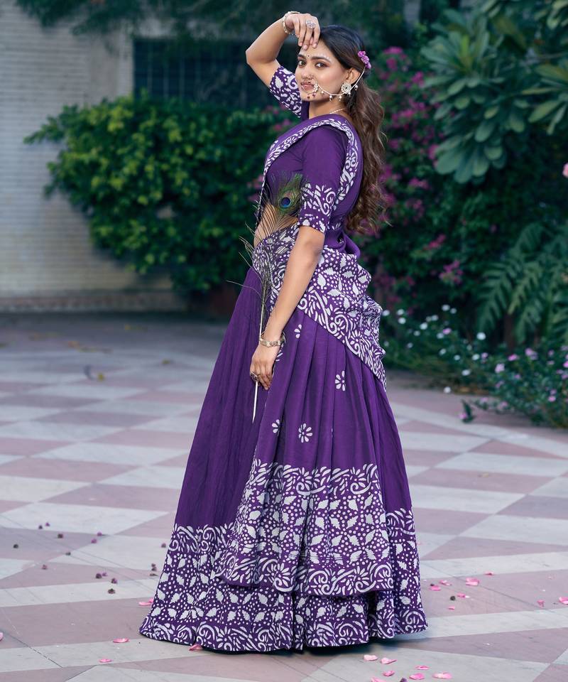 Women's Cotton Chanderi Batik Print Gopidress Lehenga Choli Set