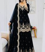 black color cording embroidery sequin work kurti sharara set