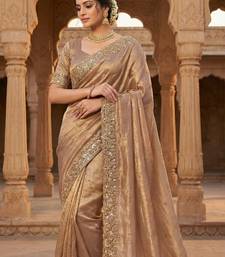 Cream Color Beeds Work Silk Blend Saree
