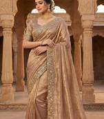 Cream Color Beeds Work Silk Blend Saree