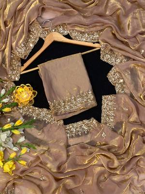 Cream Color Beeds Work Silk Blend Saree 3