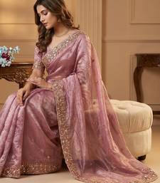 Onion Pink Color Beeds Work Silk Blend Saree