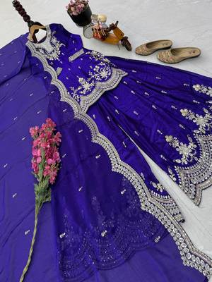 purple color cording embroidery sequin work kurti sharara set 2