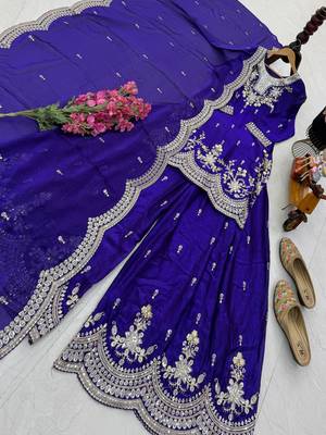 purple color cording embroidery sequin work kurti sharara set 3