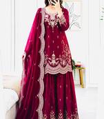 red color cording embroidery sequin work kurti sharara set