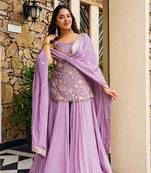 Light lavender silk  party wear embroidery sharara suit set