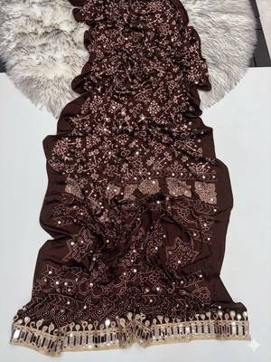 Coffee Color Real Mirror Work  Satin saree 1