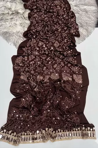 Coffee Color Real Mirror Work  Satin saree