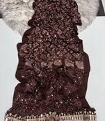 Coffee Color Real Mirror Work  Satin saree