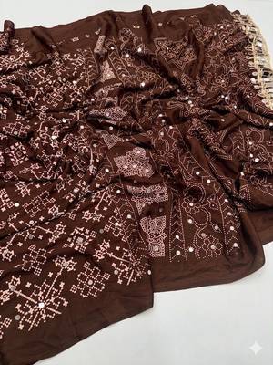 Coffee Color Real Mirror Work  Satin saree 2