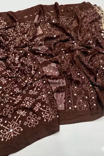 Coffee Color Real Mirror Work  Satin saree