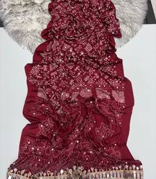 Maroon Color Real Mirror Work  Satin saree