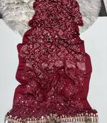 Maroon Color Real Mirror Work  Satin saree