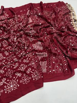 Maroon Color Real Mirror Work  Satin saree 2