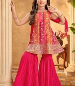 Girls embroidered pv chanderi kurta sharara set with dupatta | ethnic party wear | festive traditional dress