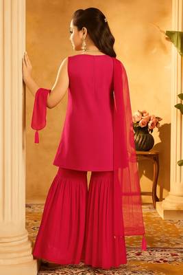 Girls embroidered pv chanderi kurta sharara set with dupatta | ethnic party wear | festive traditional dress 3