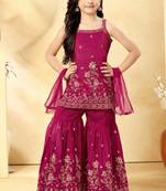Girls pink embroidered kurta sharara set with dupatta