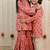 Peach pink printed cambric cotton kurta set