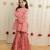 Peach pink printed cambric cotton gharara set