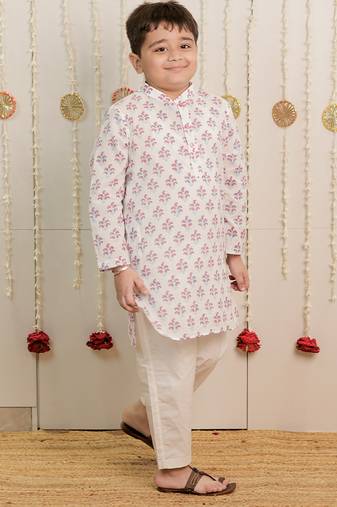 Off white printed cotton kurta set