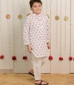 Off white printed cotton kurta set